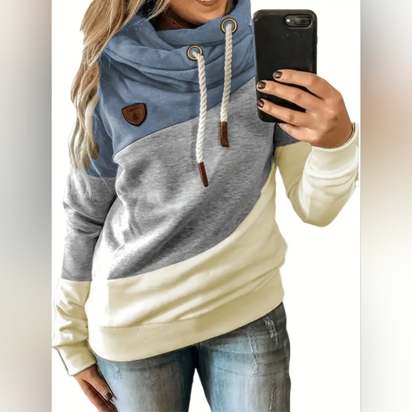 Plus Size Slit Color Block Half Snap Hoodie
